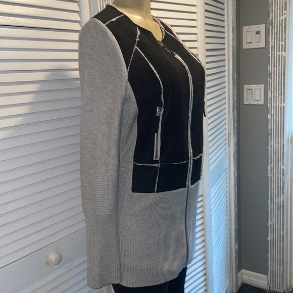 I.N.C International concepts Black suede in Grey knit zip up sweater. Size Large - Picture 4 of 6